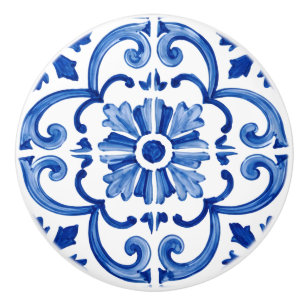 Bouton De Porte En Céramique Bleu Méditerranée