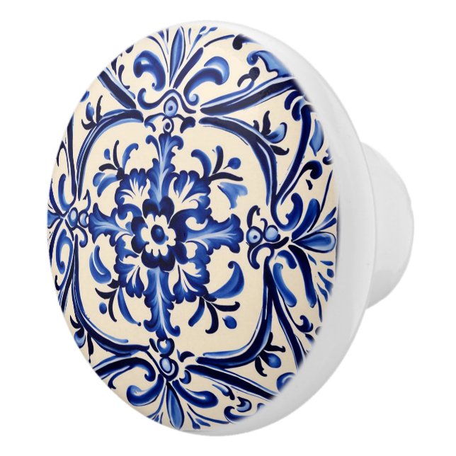 Bouton De Porte En Céramique Bleu méditerranéen et blanc Art folklorique Abstra (Droite)