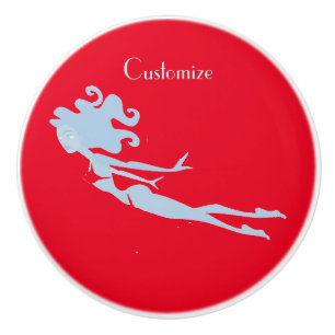 Bouton De Porte En Céramique Bleu Mermaid Swimmer Thunder_Cove