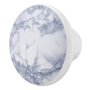 Bouton De Porte En Céramique Bleu moyen et Marbre blanc