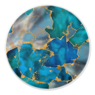 Bouton De Porte En Céramique Bleu océan doré rêveur