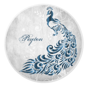 Bouton De Porte En Céramique Bleu Peacock Personnalisé Ceramic Pull