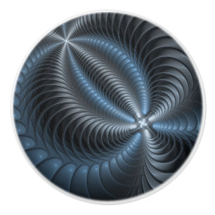Bouton De Porte En Céramique Bleu plastique gris art fractal 3D abstrait modern