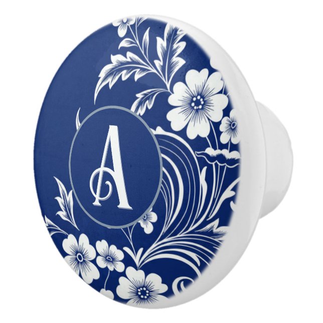 Bouton De Porte En Céramique Bleu Porcelaine (Droite)