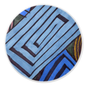 Bouton De Porte En Céramique Bleu rectangulaire égyptien abstrait