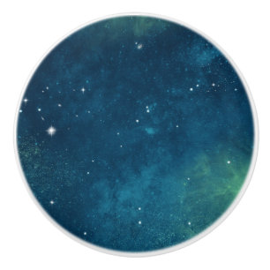 Bouton De Porte En Céramique Bleu Riche Espace Vert Étoiles Galaxy Universe