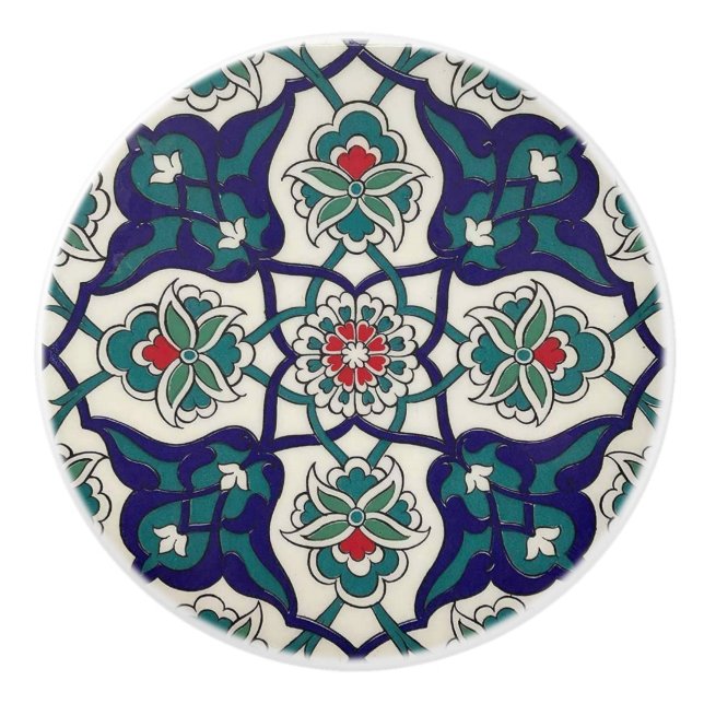Bouton De Porte En Céramique Bleu Turquoise Céramique Floral (Devant)