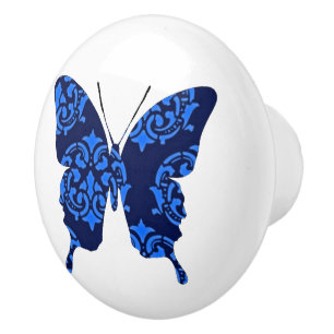 Bouton De Porte En Céramique Bleus victoriens de collage de papillon