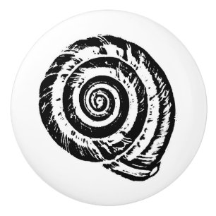Bouton De Porte En Céramique Bloc de coquillages en spirale Impression, noir et