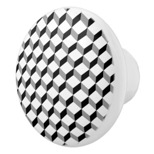 Bouton De Porte En Céramique Blocs de cube d'illusion optique noir blanc modern