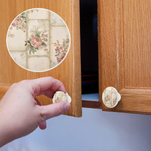 Bouton De Porte En Céramique Blocs Floraux Vintage