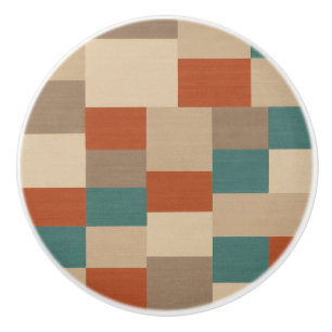 Bouton De Porte En Céramique Blocs Géométriques Modernes Sarcelle & Beige