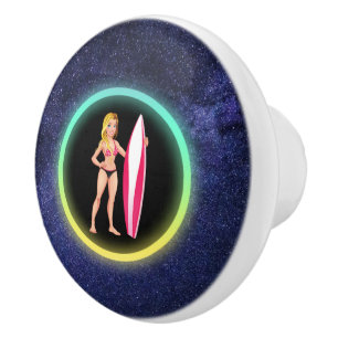Bouton De Porte En Céramique Blonde Surfer Adolescent Girl Galaxy