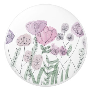 Bouton De Porte En Céramique Blooms Fleurs sauvages aquarelles