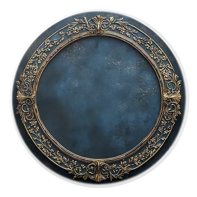 Bouton De Porte En Céramique Blue and Gold Dark Academia (Devant)