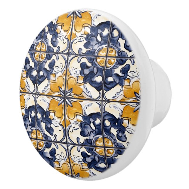 Bouton De Porte En Céramique Blue and Gold Pattern  (Droite)