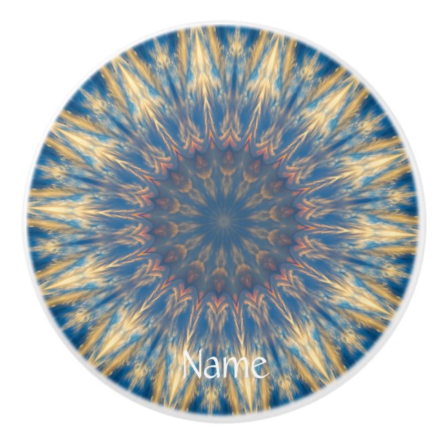 Bouton De Porte En Céramique Blue Chakra Kaleidoscope Thunder_Cove (Devant)