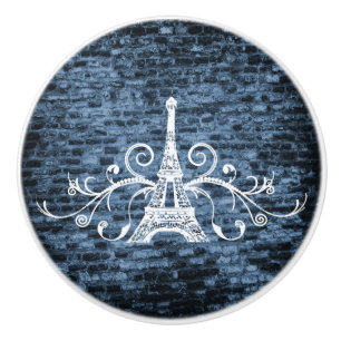 Bouton De Porte En Céramique Blue Eiffel Tower Grunge en céramique Tirage