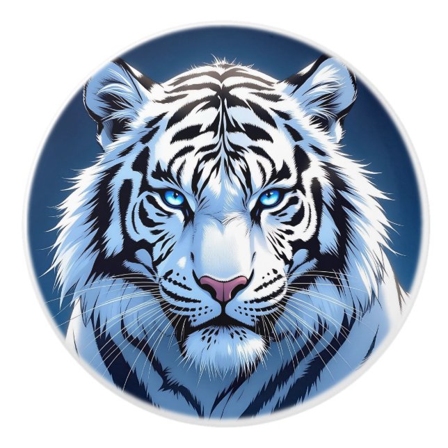 Bouton De Porte En Céramique Blue eyed White Tiger  (Devant)