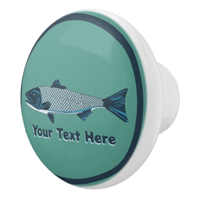 Bouton De Porte En Céramique Blue Folk Art Trout/Saumon (Droite)