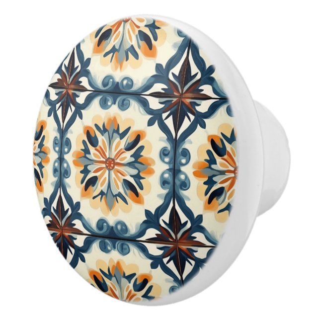 Bouton De Porte En Céramique Blue Gold Orange and Brown Pattern  (Droite)