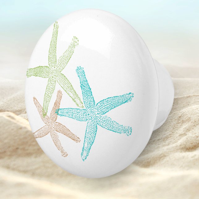 Bouton De Porte En Céramique Blue Green Beach Seashell Starfish Design (Créateur téléchargé)