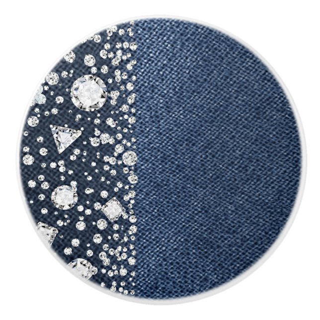 Bouton De Porte En Céramique Blue Jean Denim Diamonds Glam Trendy Diamond Bling (Devant)