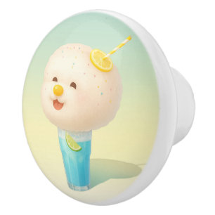 Bouton De Porte En Céramique Blue Lemon Float : Bichon souriant barbe à papa