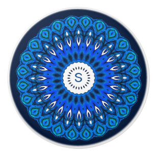 Bouton De Porte En Céramique Blue Mandala sur Navy avec son premier tiroir
