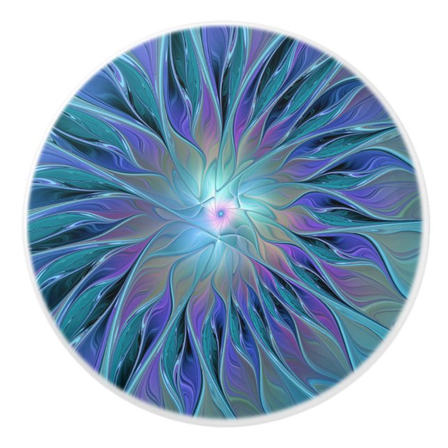 Bouton De Porte En Céramique Blue Purple Flower Dream Abstrait Fractal Art (Devant)