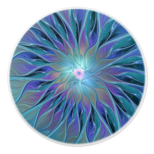 Bouton De Porte En Céramique Blue Purple Flower Dream Abstrait Fractal Art