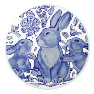 Bouton De Porte En Céramique Blue Rabbit Famille Floral Delft Dedham Maman Béb