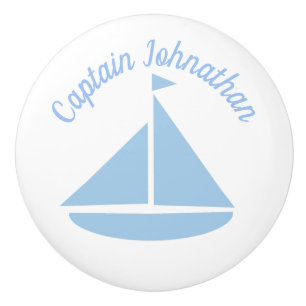 Bouton De Porte En Céramique Blue Sailboat Nautique Personnalisé