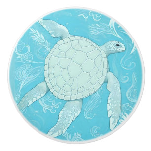 Bouton De Porte En Céramique Blue Sea Turtle Ocean Thème Face droite