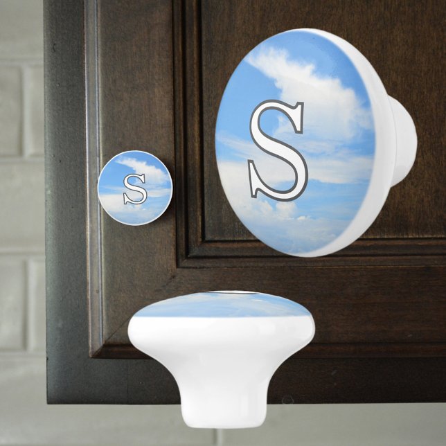 Bouton De Porte En Céramique Blue Sky and White Cloud Monogram (Créateur téléchargé)