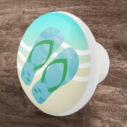 Bouton De Porte En Céramique Blue Summer Beach Vagues Flip Flops Porte Knoor