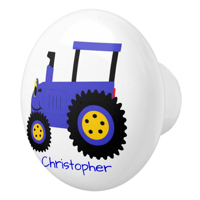 Bouton De Porte En Céramique Blue Tractor Design Personalised (Droite)
