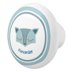 Bouton De Porte En Céramique Blue Woodland Fox Face Ceramic Knows