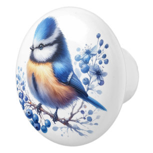 Bouton De Porte En Céramique Bluebird et Blueberries