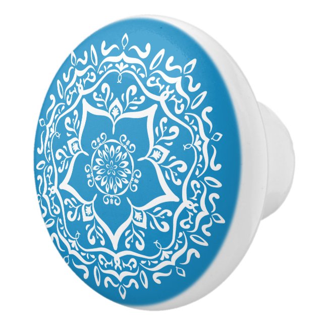 Bouton De Porte En Céramique Bluebird Mandala (Droite)