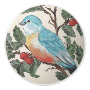 Bouton De Porte En Céramique Bluebird of Happiness Cherries Drawer Porte Cabine