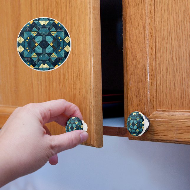 Bouton De Porte En Céramique Blues Géométriques (Créateur téléchargé)