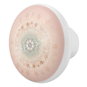 Bouton De Porte En Céramique Blush en or rose Mandala floral