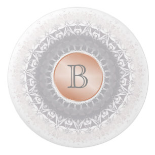 Bouton De Porte En Céramique Blush Gris Rose Gold Mandala Monogramme