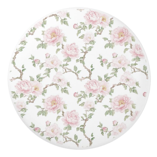 Bouton De Porte En Céramique Blush Pink Flowers (Devant)