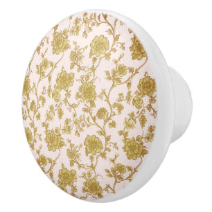 Bouton De Porte En Céramique Blush Vintage et Chinoiserie dorée