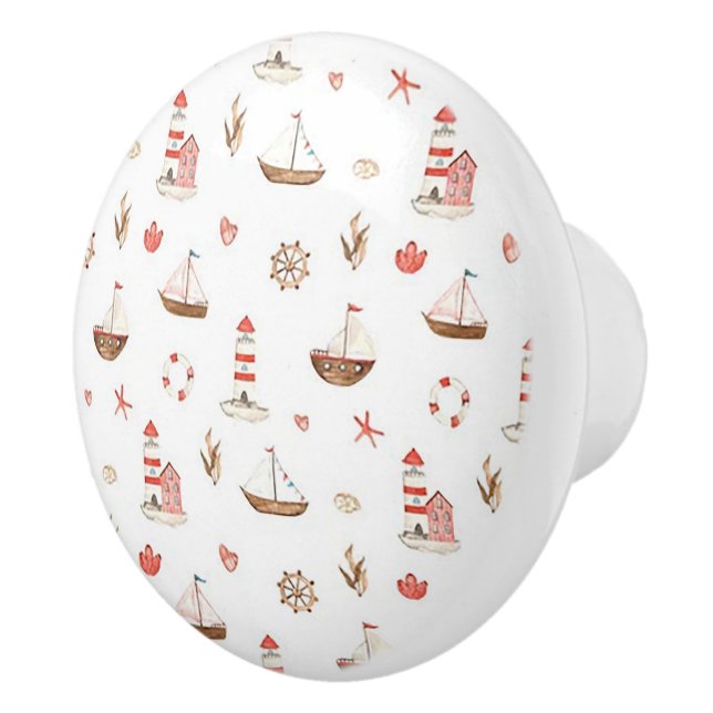 Bouton De Porte En Céramique Boat & Lighthouse Ceramic Door Knob (Droite)