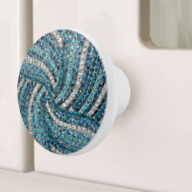 Bouton De Porte En Céramique bohème chic gris argenté bleu turquoise (bohemian girly chic silver grey turquoise blue ceramic knob)