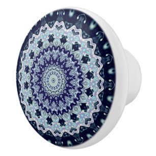Bouton De Porte En Céramique Boho bleu Mandala