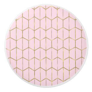 Bouton De Porte En Céramique Boho Blush Rose Hexagone Doré & Géométrique Glamou